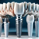 A close-up, detailed image of a zygomatic implant model next to traditional dental implants to visually compare their structures