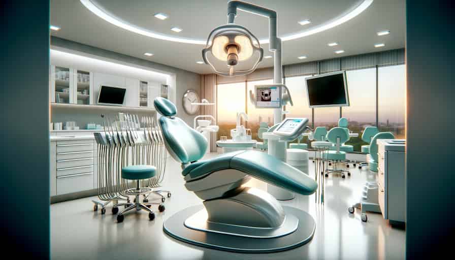 A serene, professional dental clinic in Manchester showcasing modern, high-tech dental equipment. The clinic should convey a sense of trust and advanced technology